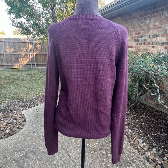 Lands' End Drifter Cable Knit Sweater Crew Neck Cotton Plum Sz M - Picture 2 of 6
